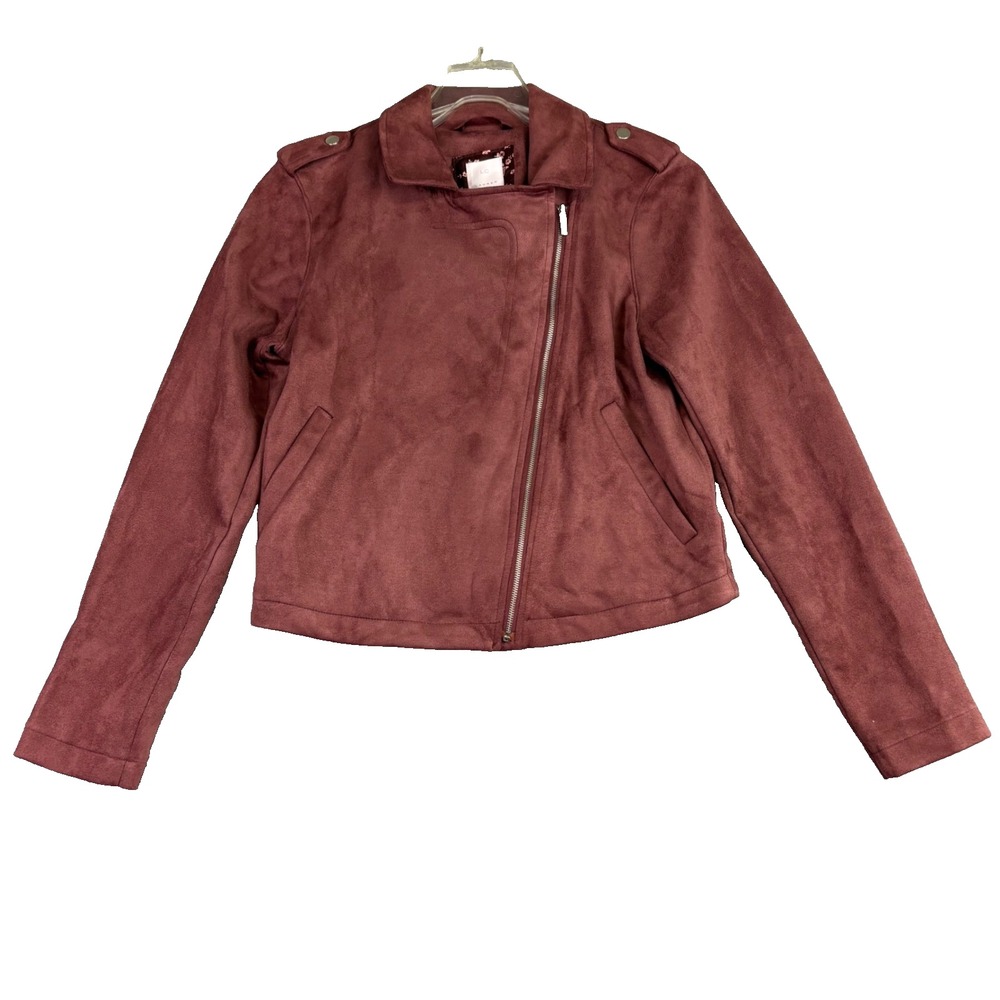 LC Lauren Conrad Womens XS Moto‎ Biker Jacket Faux Suede Burgundy